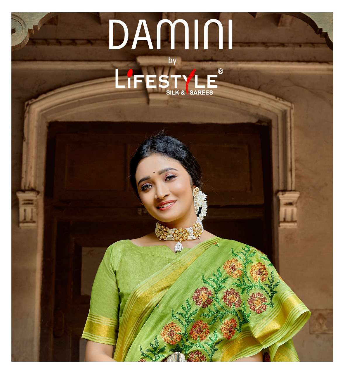 damini by lifestyle linen silk embroidery saree wholesaler