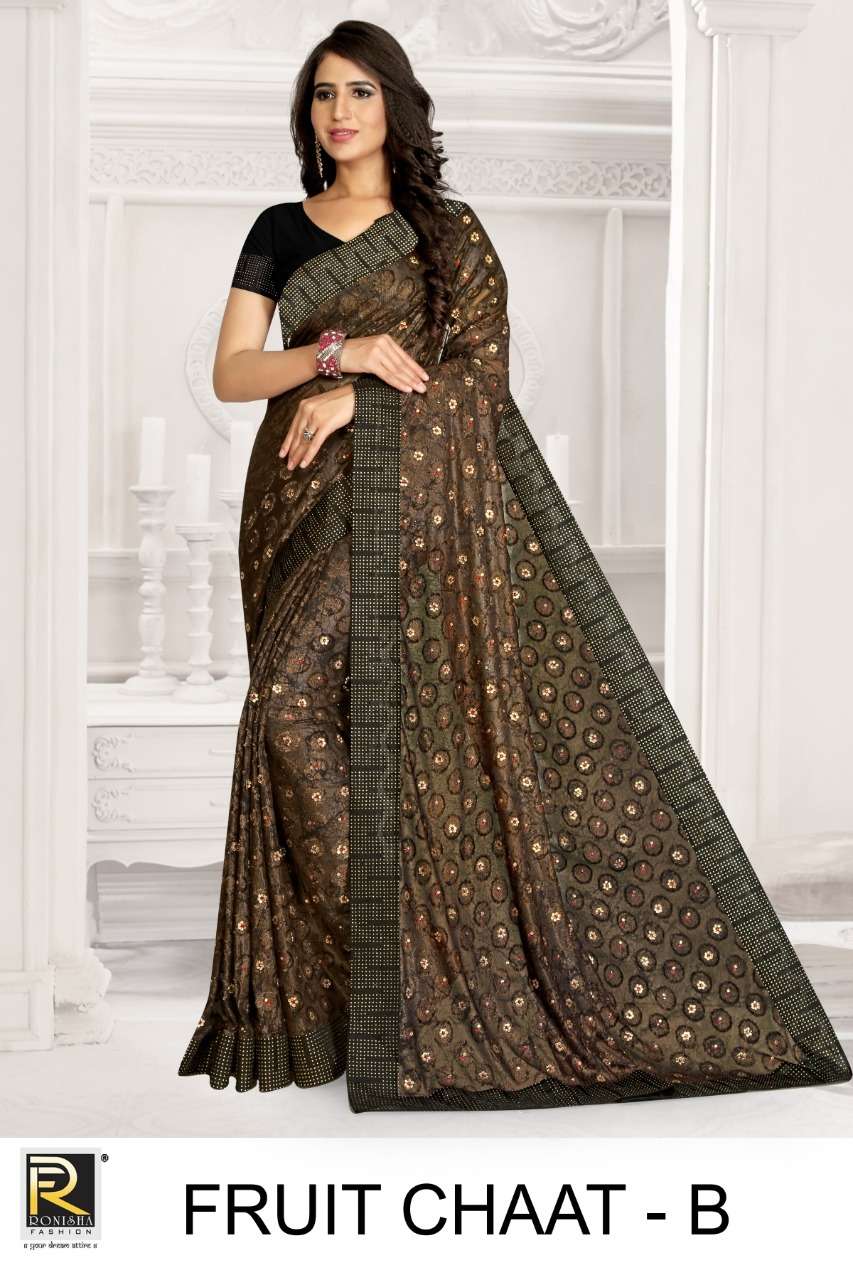 Fruit chaat by ranjna saree siroski border heavy diamond work fastiv wear saree Collection 