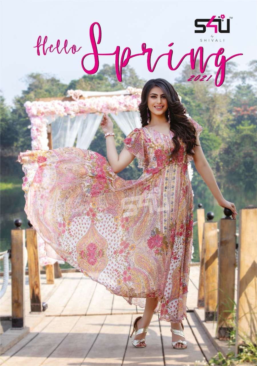 hello spring 2021 by s4u chiffon printed designer kurti for pool party and beach wear 