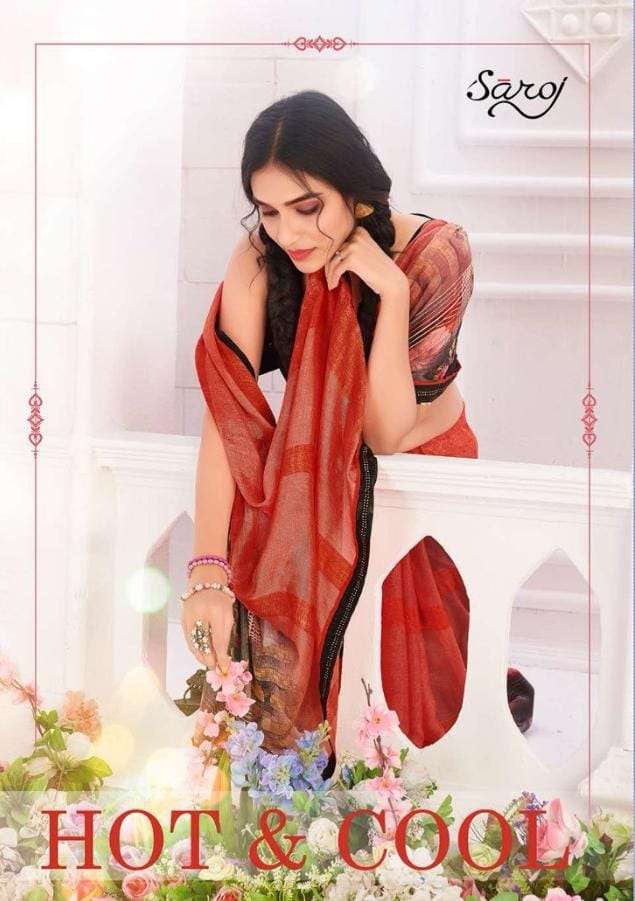 hot & cool by saroj designer brasso printed classy look sarees