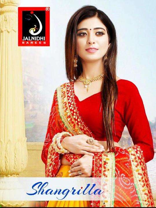 jalnidhi shangrilla moss chiffon half half bandhani saree wholesaler