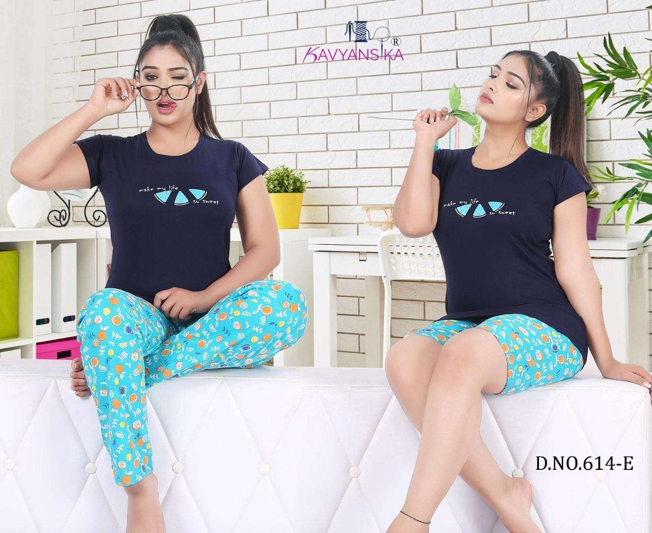 kavyansika triplet night suit vol 614 hosiery cotton night suits
