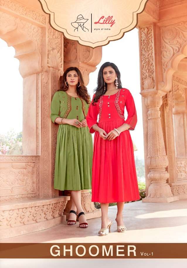 lilly ghoomer cotton midi style kurti with jacket collection