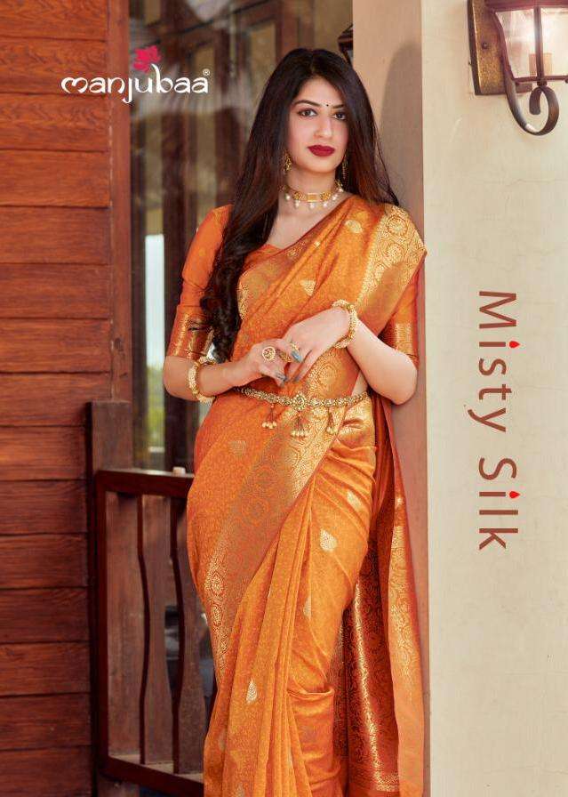 manjubaa misty silk exclusive fancy party wear saree wholesaler