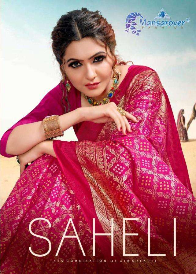 mansarover saheli tapadiya chex bandhani printed traditional saree
