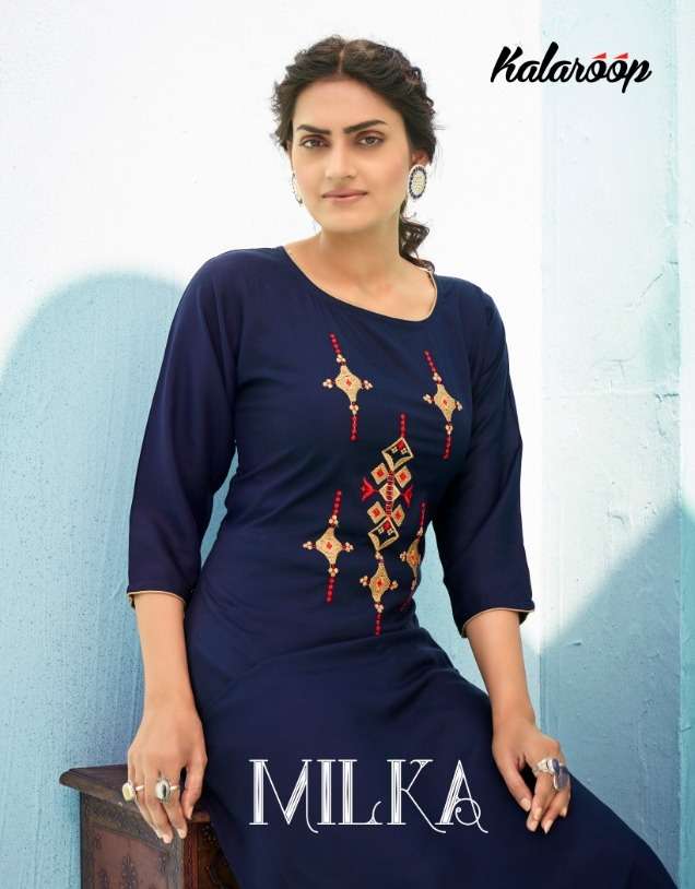 milka by kalaroop rayon embroidery long top with plazzo cheap rate collection