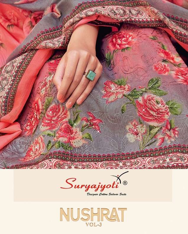 nushrat vol 3 by suryajyoti satin cotton printed ladies suits 