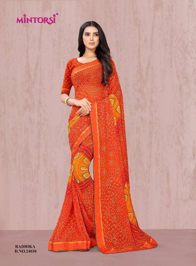 radhika by mintorsi weightless printed bandhani saree wholesaler