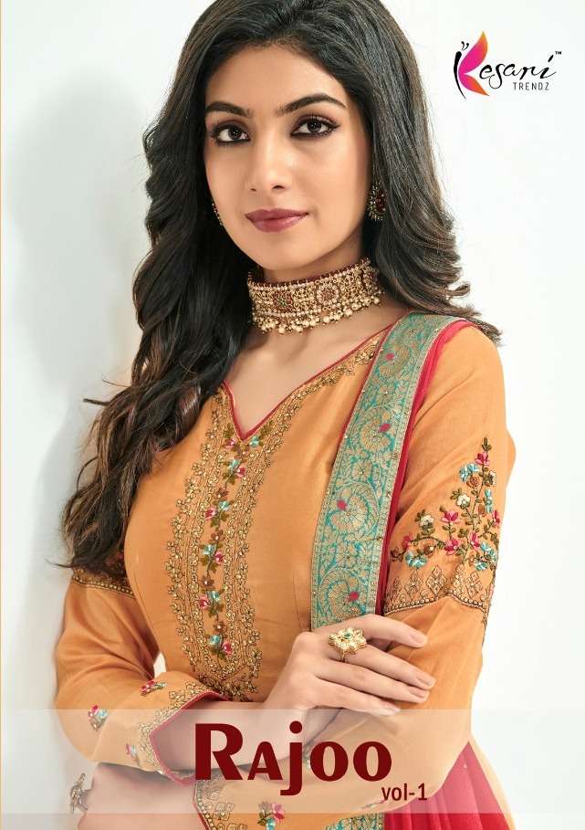 rajoo by kesari trendz jam silk embroidery party wear suits wholesaler