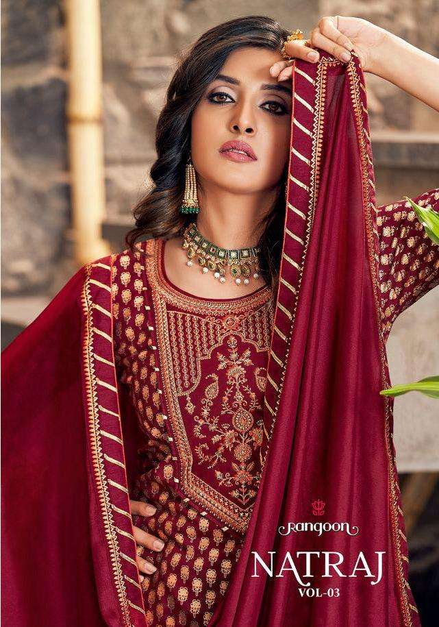 rangoon natraj vol 3 readymade rayon embroidery classy look suits supplier