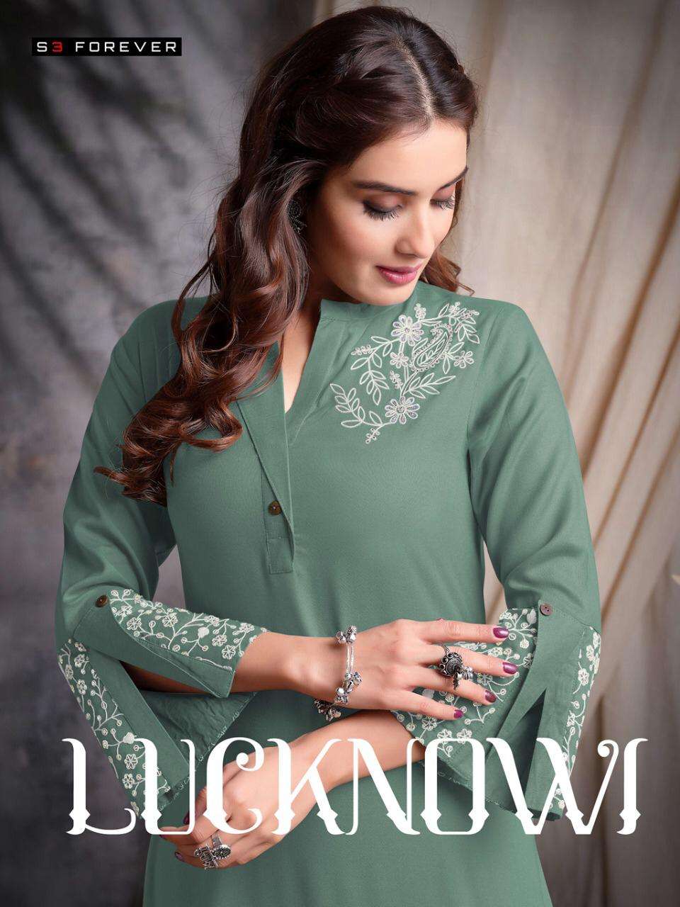 s3 forever present lucknowi rayon designer kurti with pant wholesaler