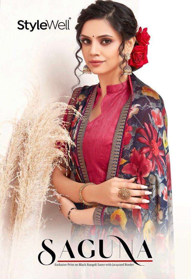 saguna by stylewell black rangoli printed casual wear saree