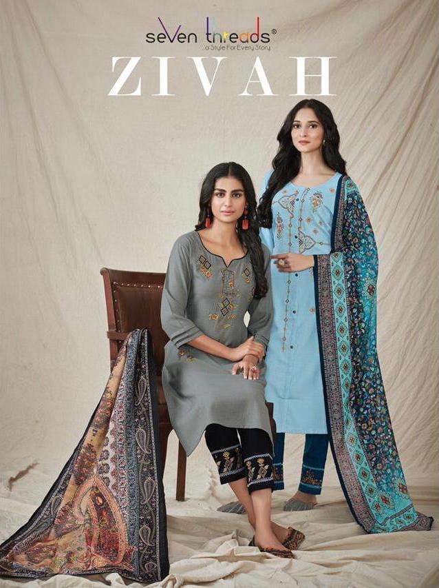 seven threads zivah viscose linen readymade suits supplier