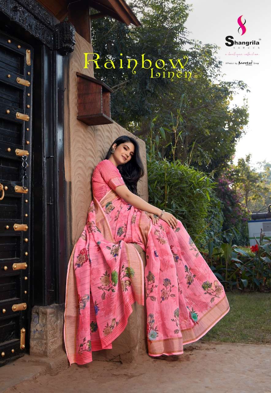 shangrila rainbow linen zari weaving fabric linen sari wholesaler 