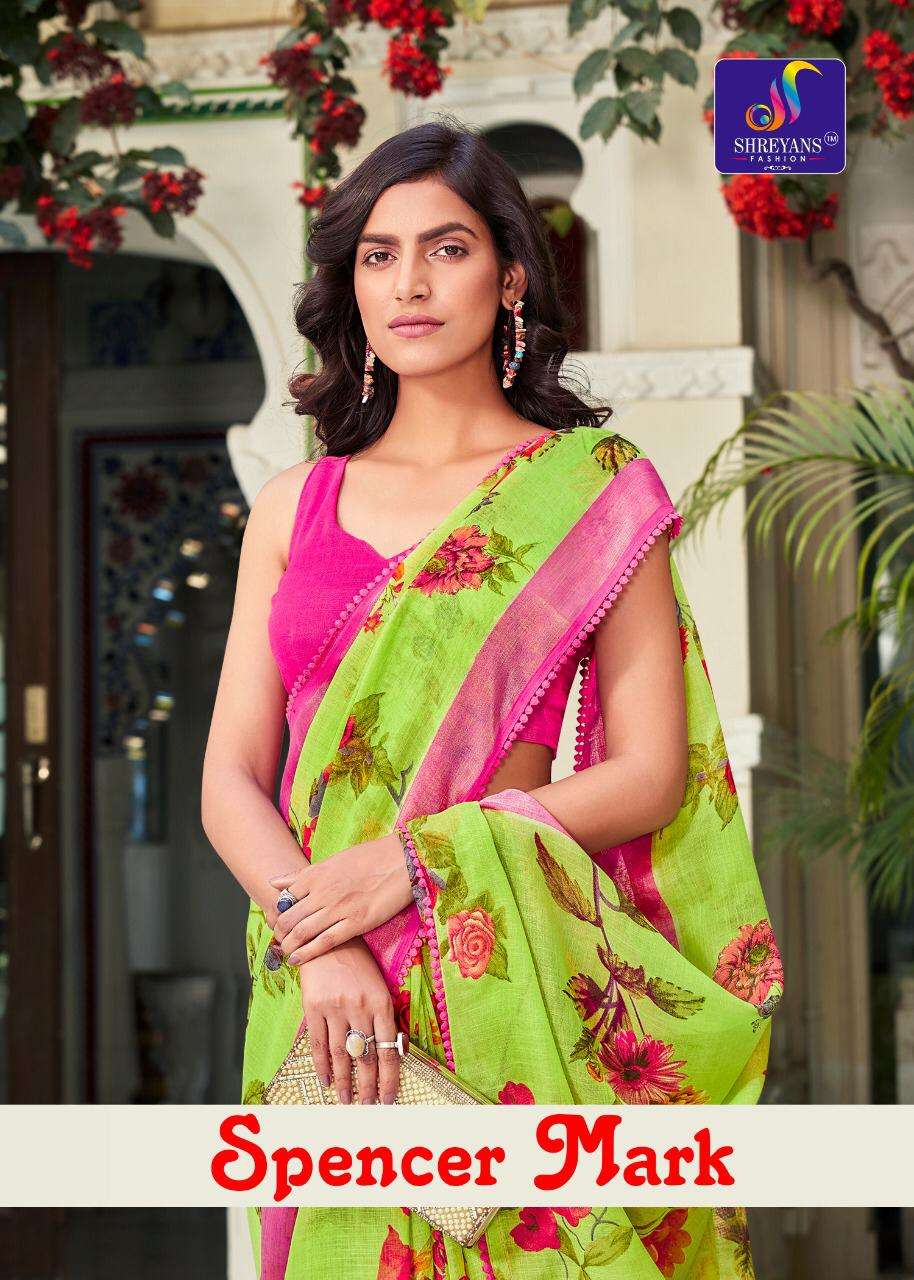 shreyans fashion spencer mark linen fabric sari for women wholesale shop 
