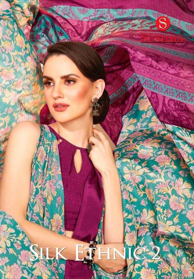 silk ethnic vol 2 by sushma crape printed fancy saree supplier