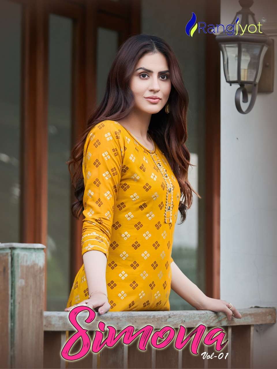 simona by rangjyot rayon bandhej printed top with pant collection