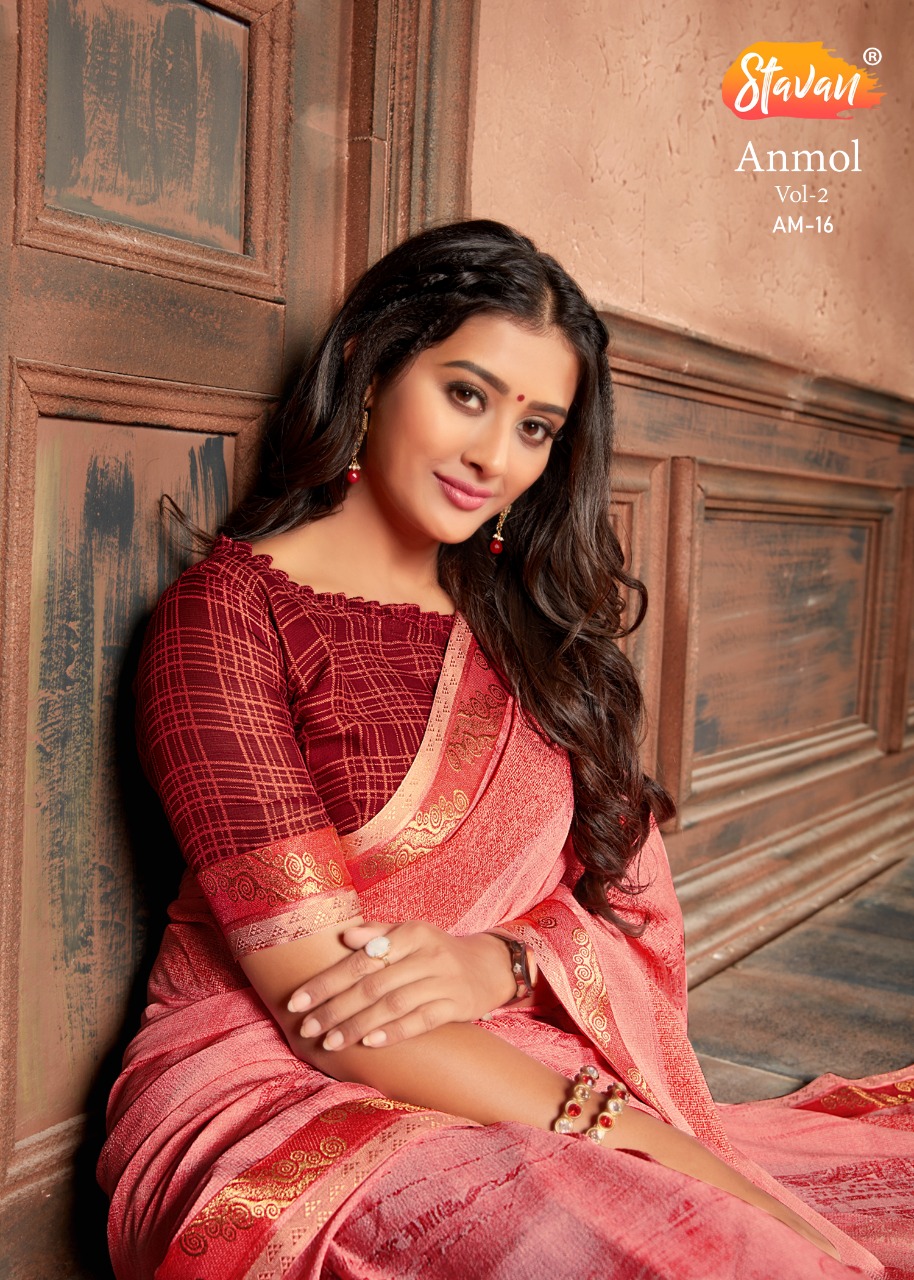 Stavan Presenting Anmol Vol 2 Unique Bright Colour Collections Chiffon Saree