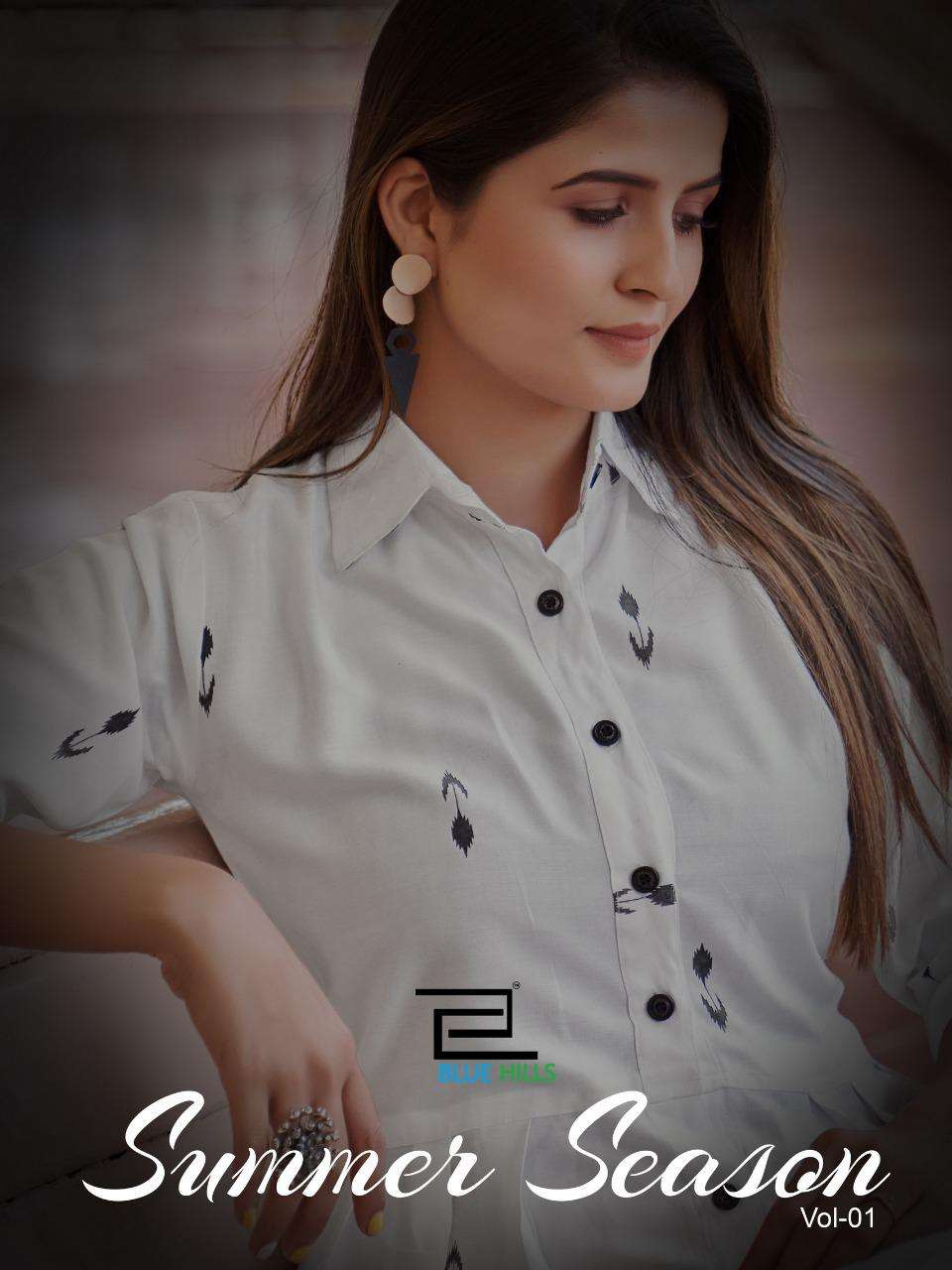 summer season by blue hills rayon printed fancy designer kurtis