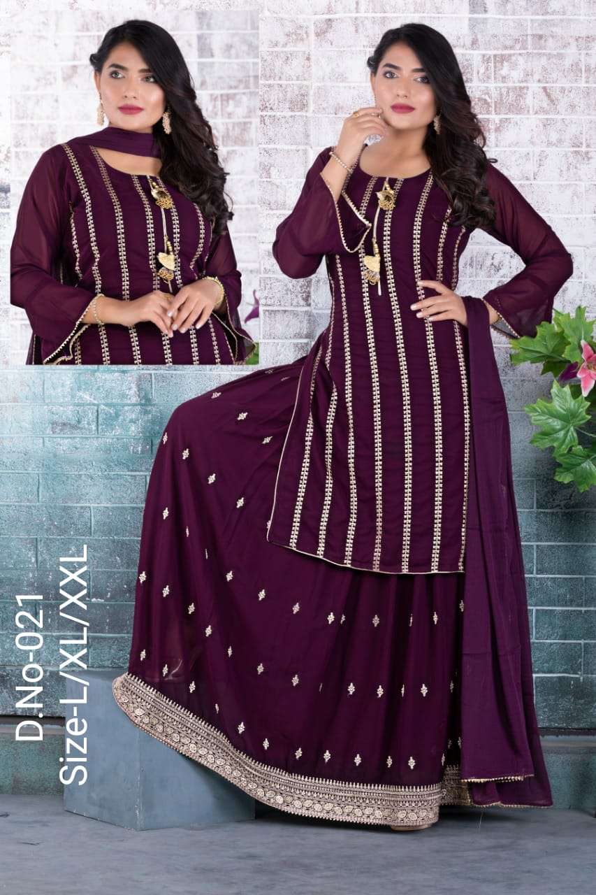 Valas 021 Georgette Seq Wk Kurta With Sharara & Dupatta