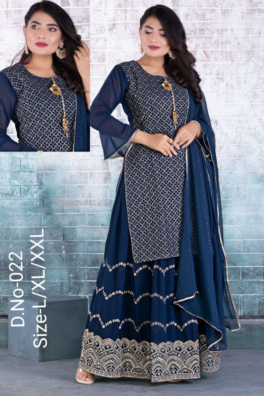 Valas 022 Georgette Seq Wk Kurta with Sharara & Dupatta