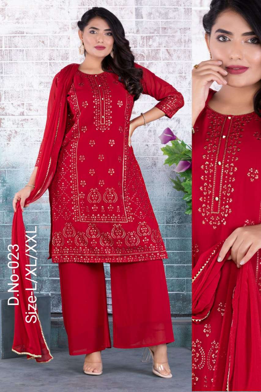 Valas 023 Georgette Kurta with Palazzo & Dupatta