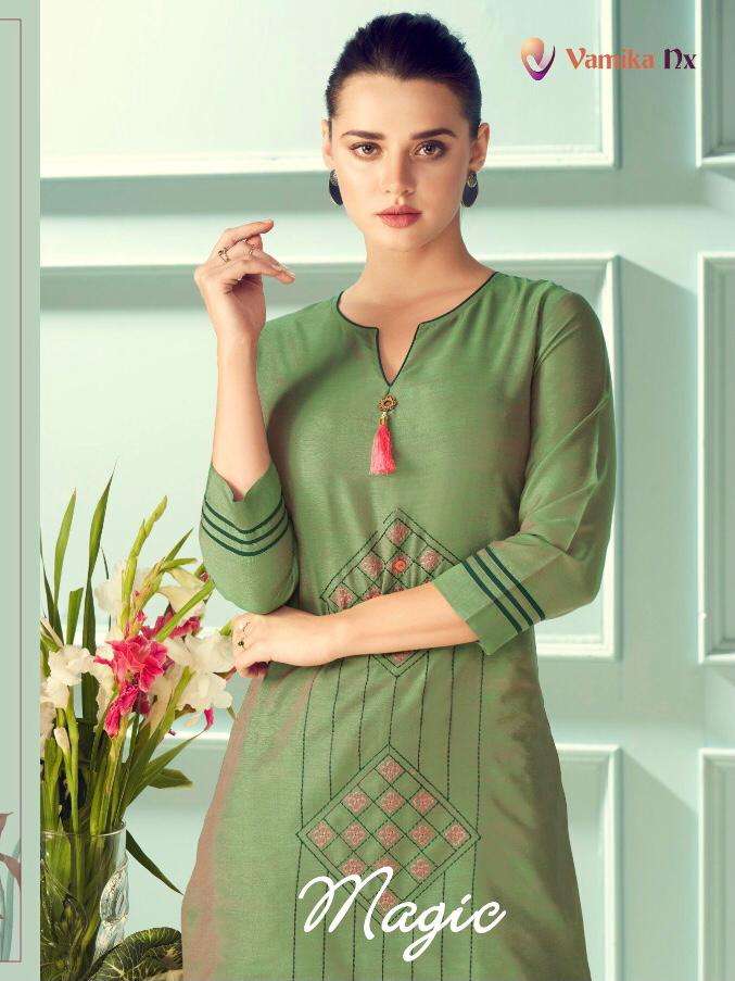 vamika nx magic viscose silk formal wear fancy kurtis