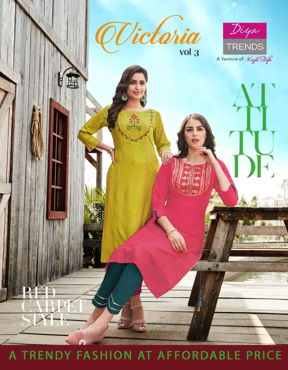 victoria vol 3 by diya trendz rayon embroidery straight kurti