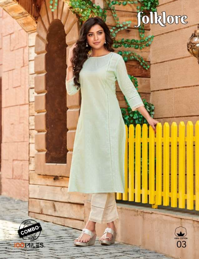 100 miles folklore cotton kurti with pant supplier