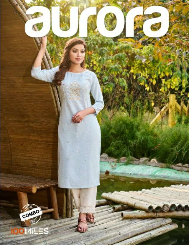 aurora by 100 miles cotton linen ladies kurti with pant collection
