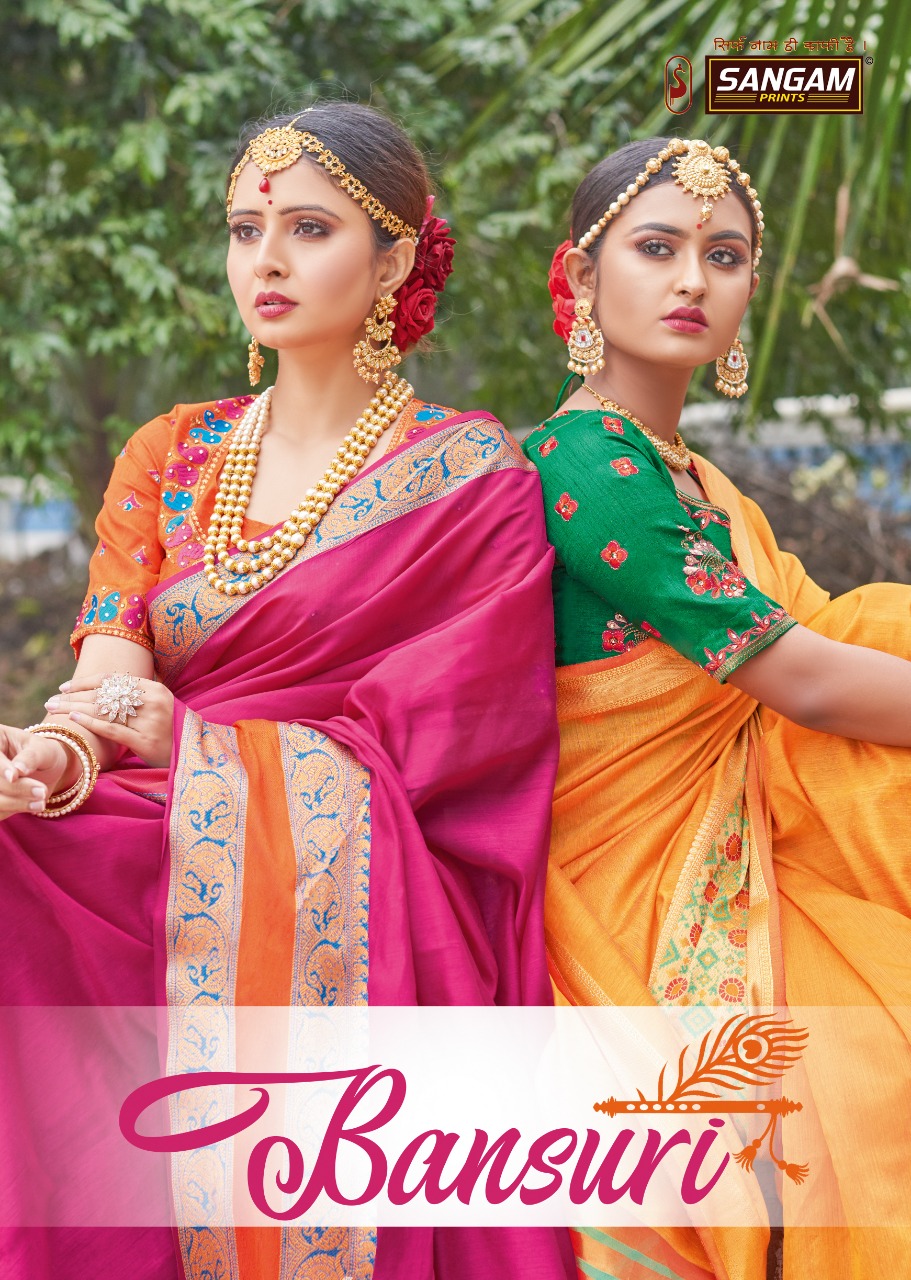 Bansuri Vol 2 By Sangam Prints Handloom Silk With Embroidery Saree Catalogs Supplier