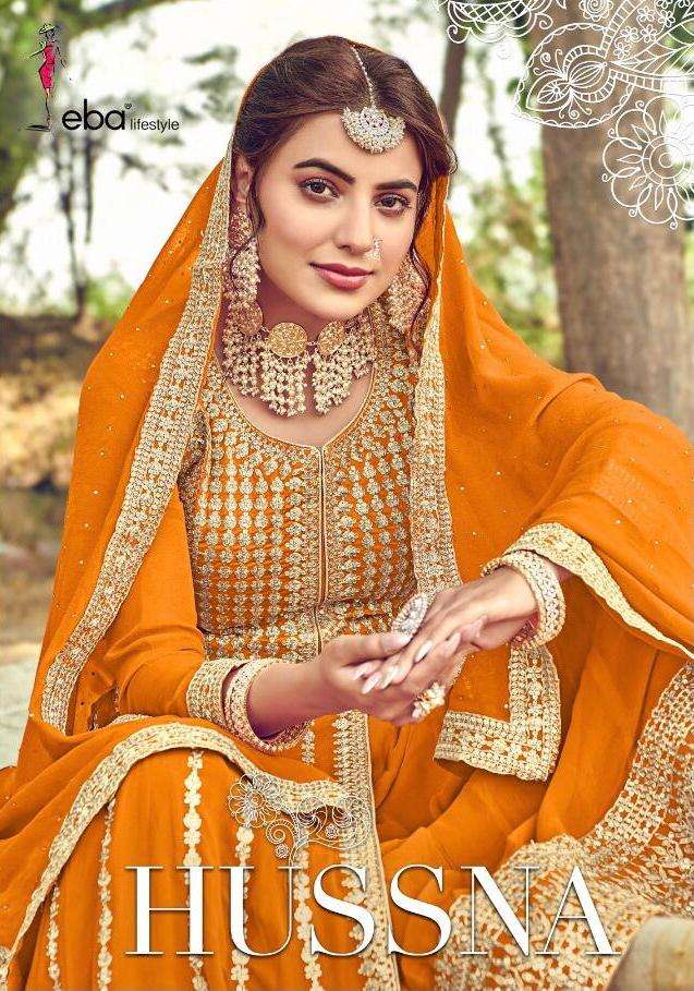 eba lifestyle hussna designer skirt style party wear suits collection