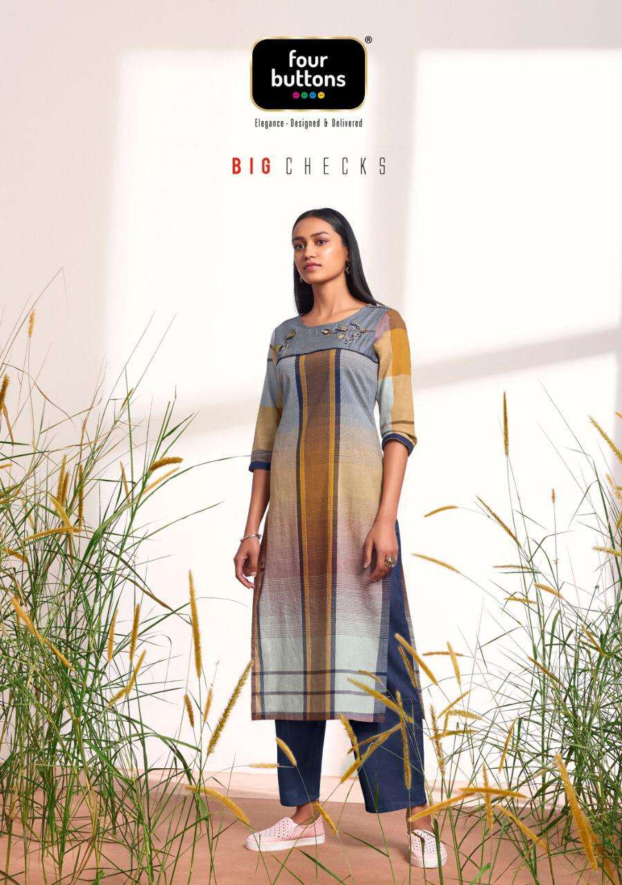 four buttons big checks cotton kurti for women girls summer special 