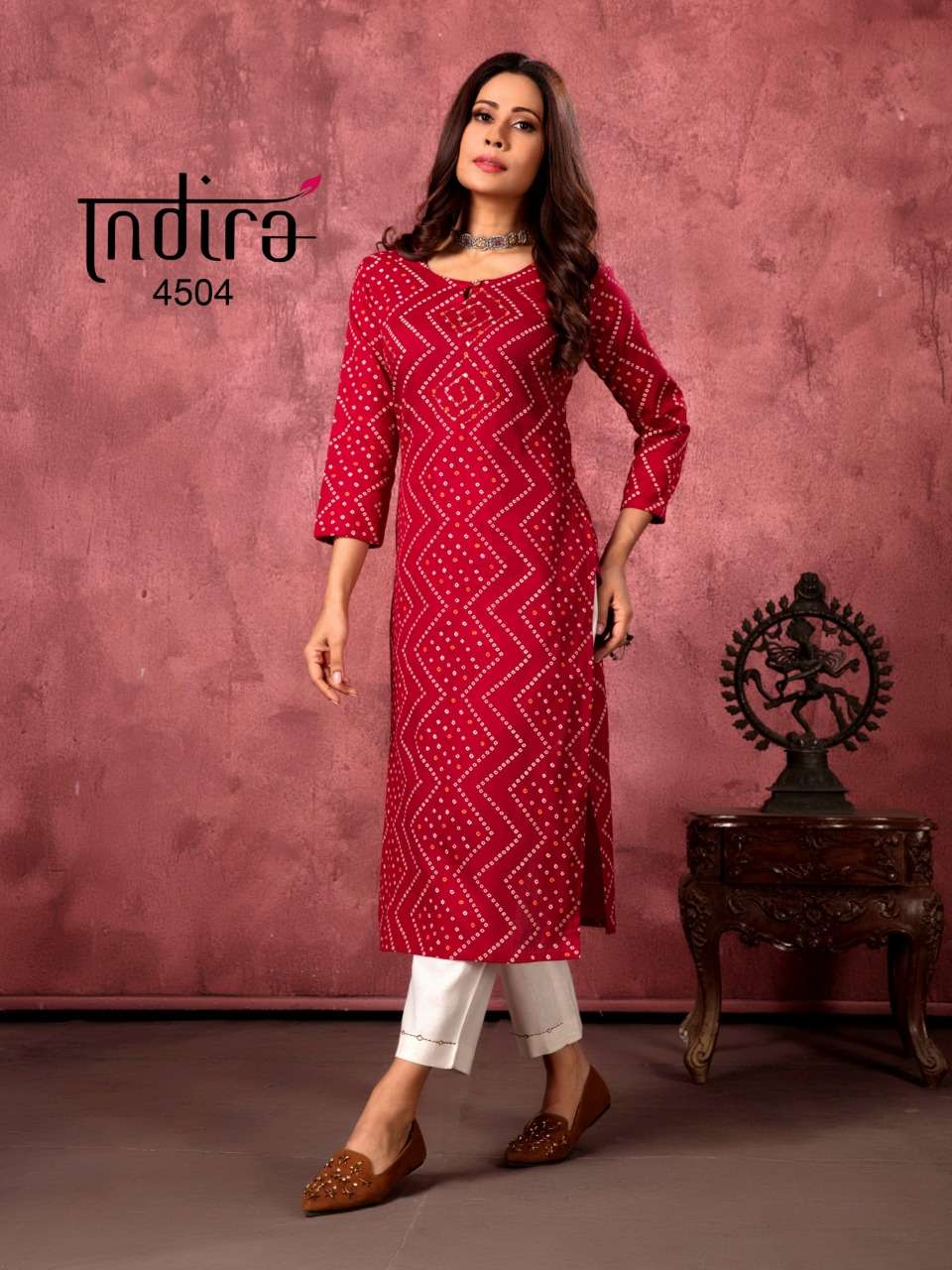 indira present bandhej kurti with bottom new collection