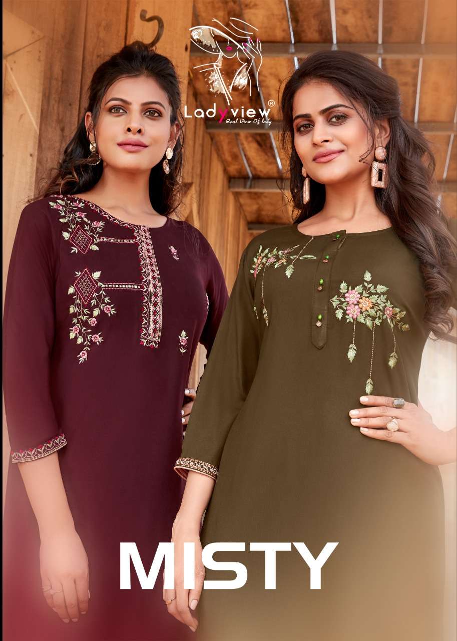 ladyview present misty rayon embroidery kurti with bottom supplier