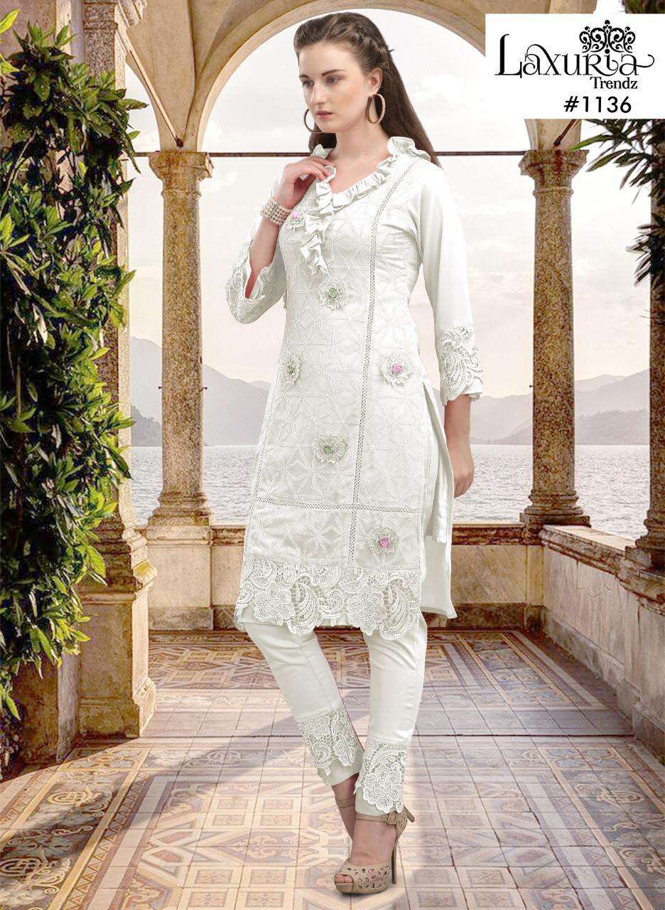 luxuria 1136 georgette designer tunic with cotton pant collection