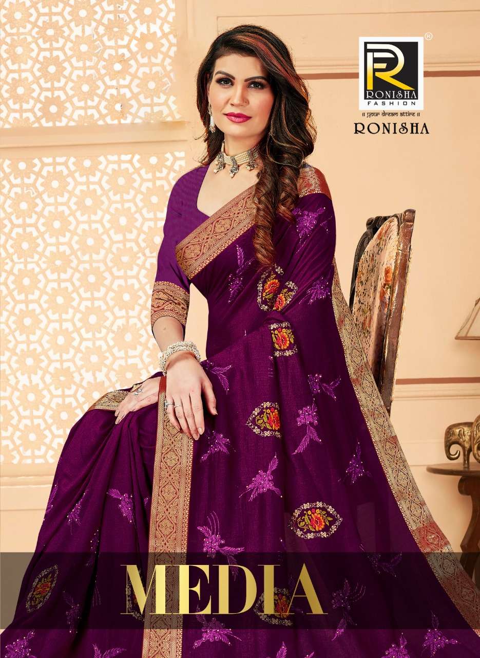 Media by ranjna saree embroidery warked fancy border fastive wear saree Collection 
