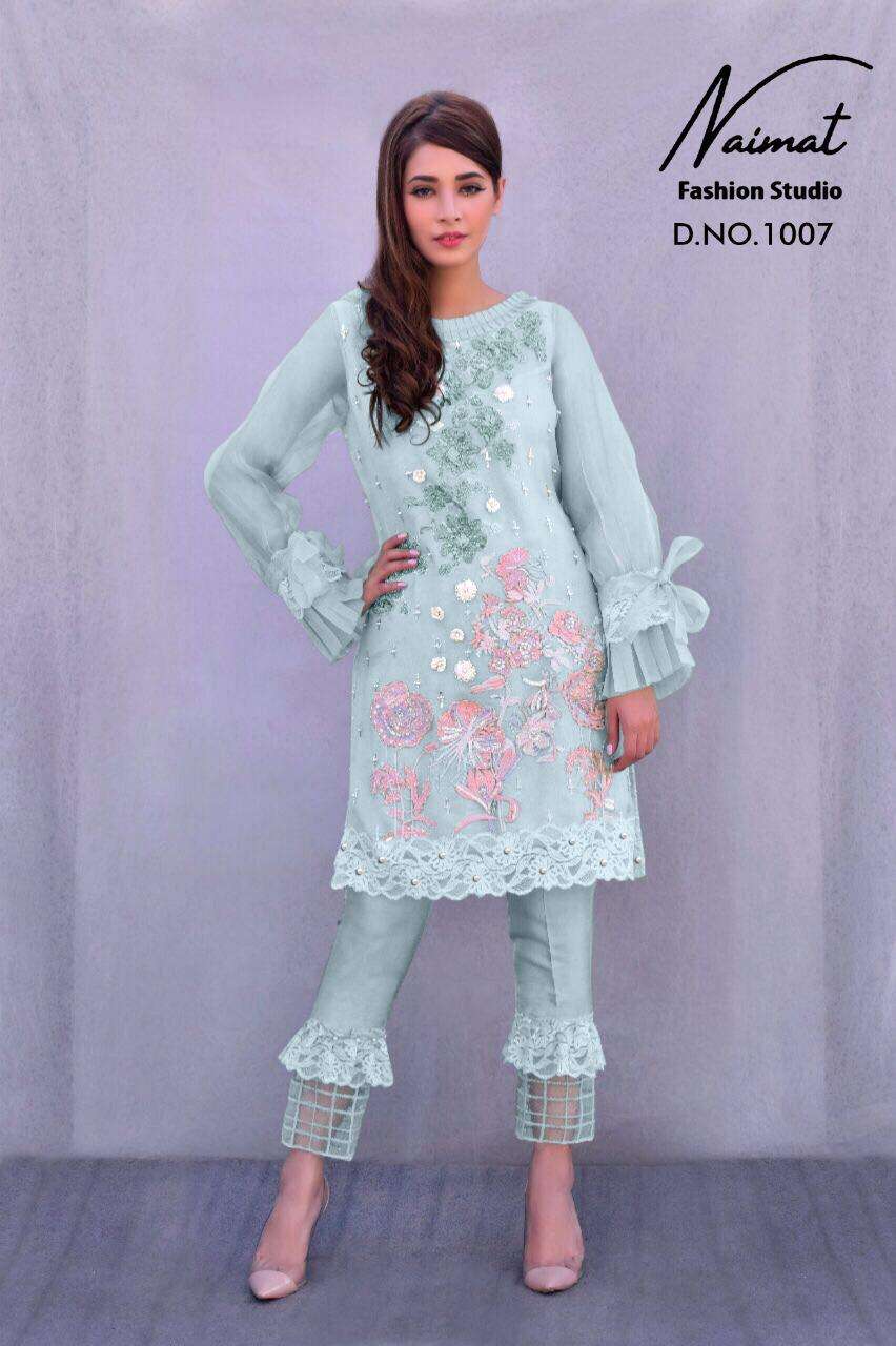 naimat fashion studio present nfs 1007 georgette top with cotton pant collection