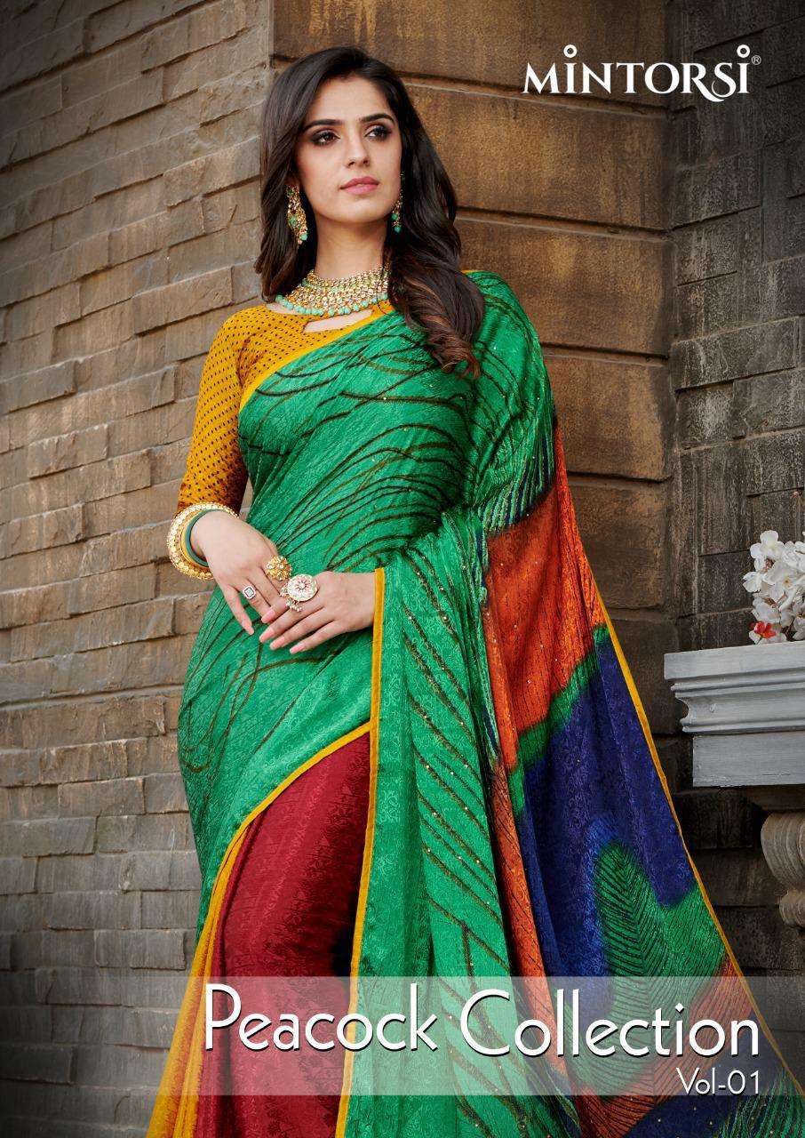 peacock collection vol 1 by mintorsi silk crape printed designer saree