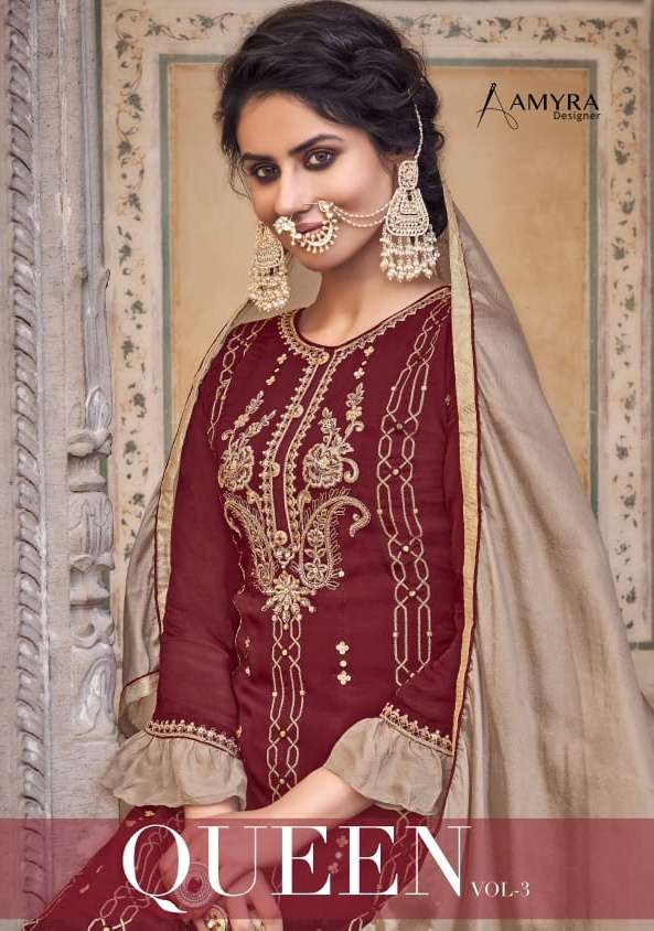 queen vol 3 by amyra chinon silk embroidery plazzo style salwar kameez