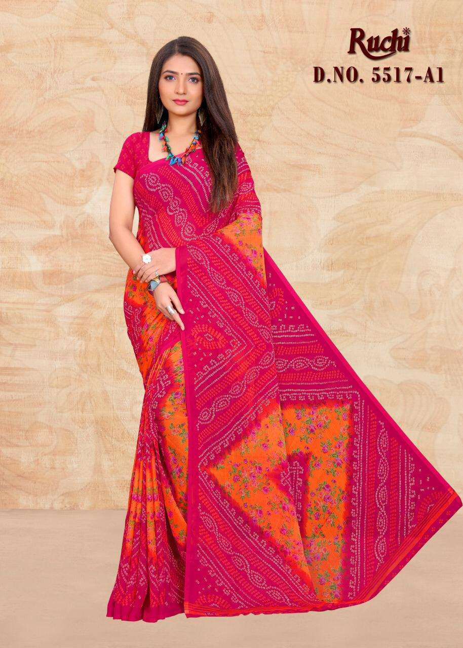 ruchi 5517 chiffon bandhani printed daily wear sarees