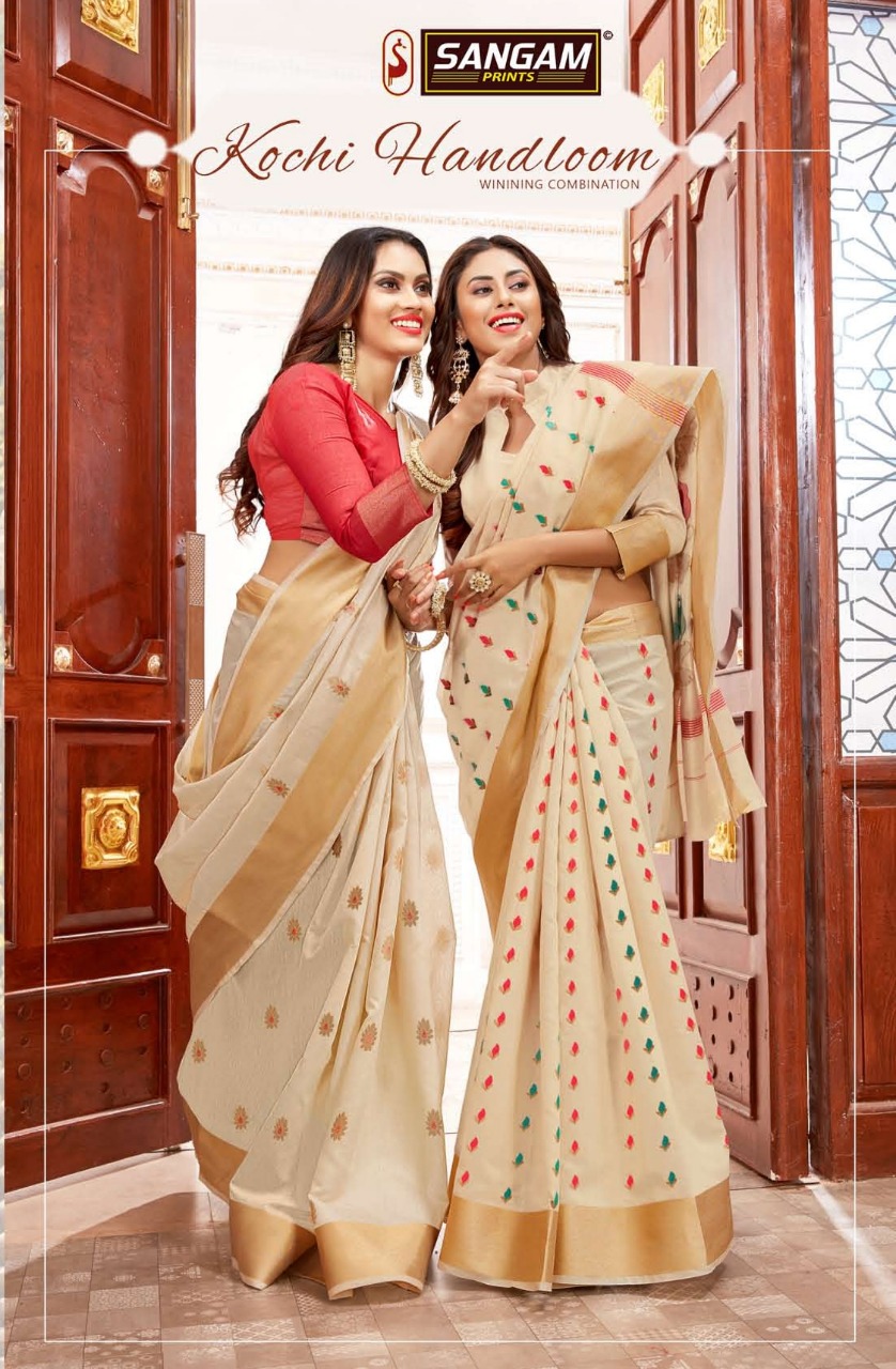 Sangam Present Kochi Handloom Silk Handloom Looking Rich Saree Wholesaler