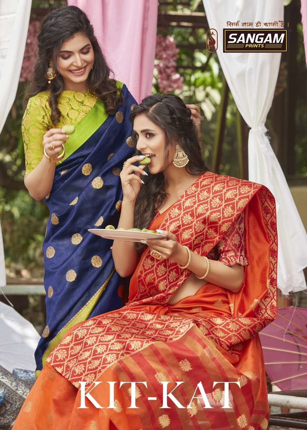 sangam prints kit kat zari weaving fancy crystal silk saris wholesaler
