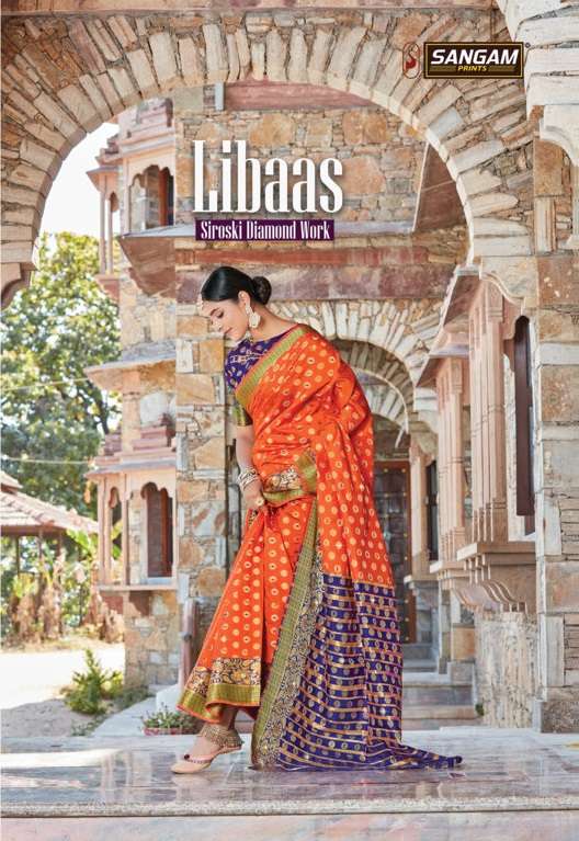 sangam prints libaas siroski work silk saris wholesaler