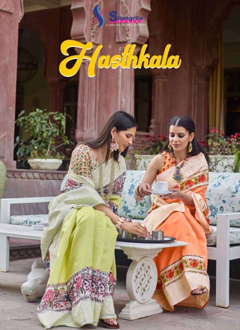 shangrila hasthkala soft tussar digital prints saris exporter 