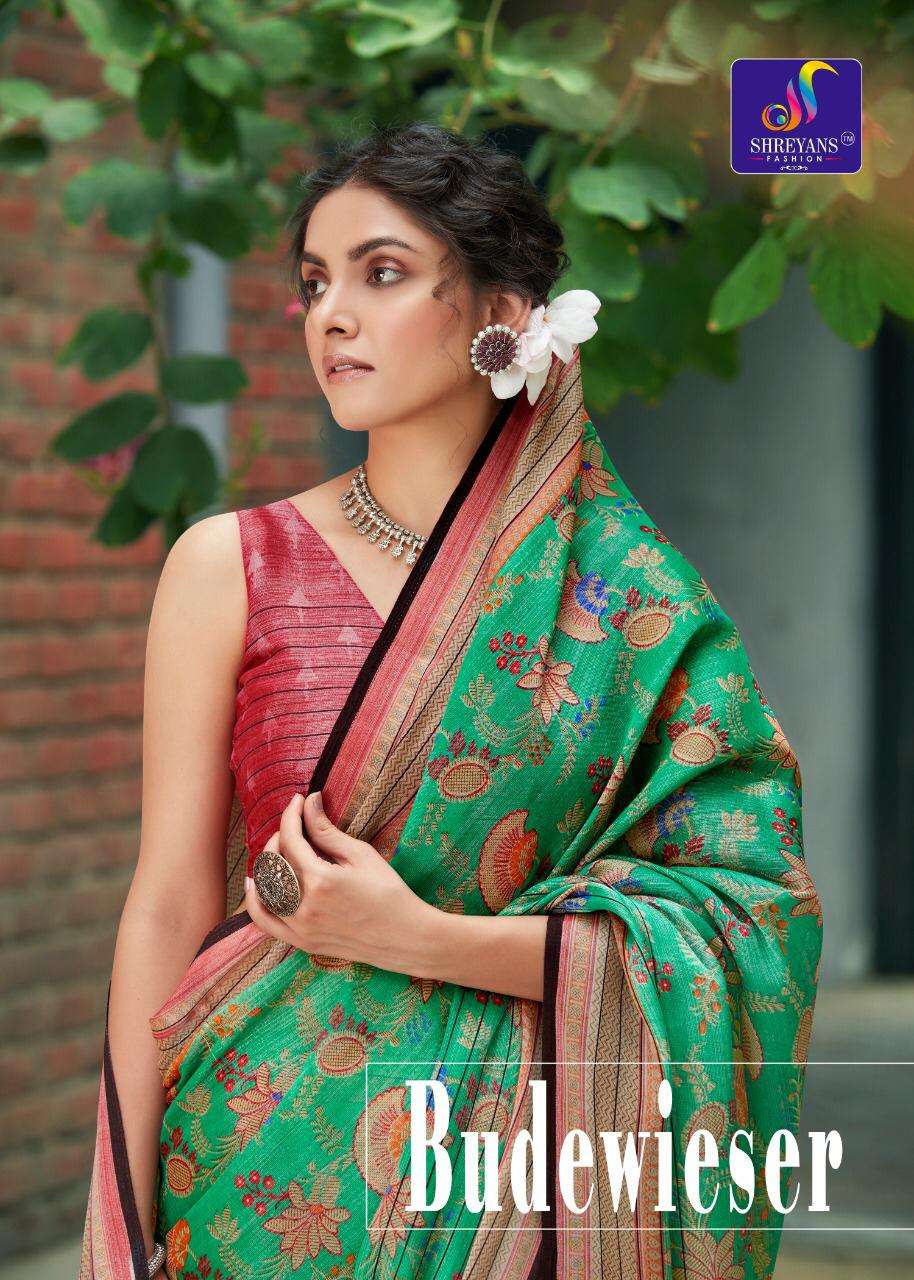 shreyans fashion budewieser linen tissue elgant sari wholesale supplier 