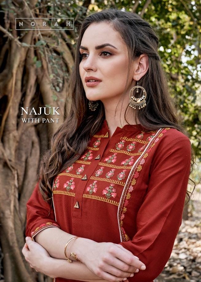 Tunic House Launch Najuk With Pant Cotton With Embroidery Kurti With Pant Seller