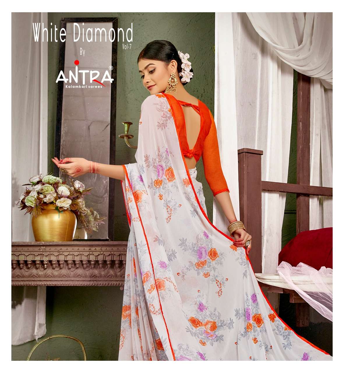 white diamond vol 7 by antra weightless flower printed sarees