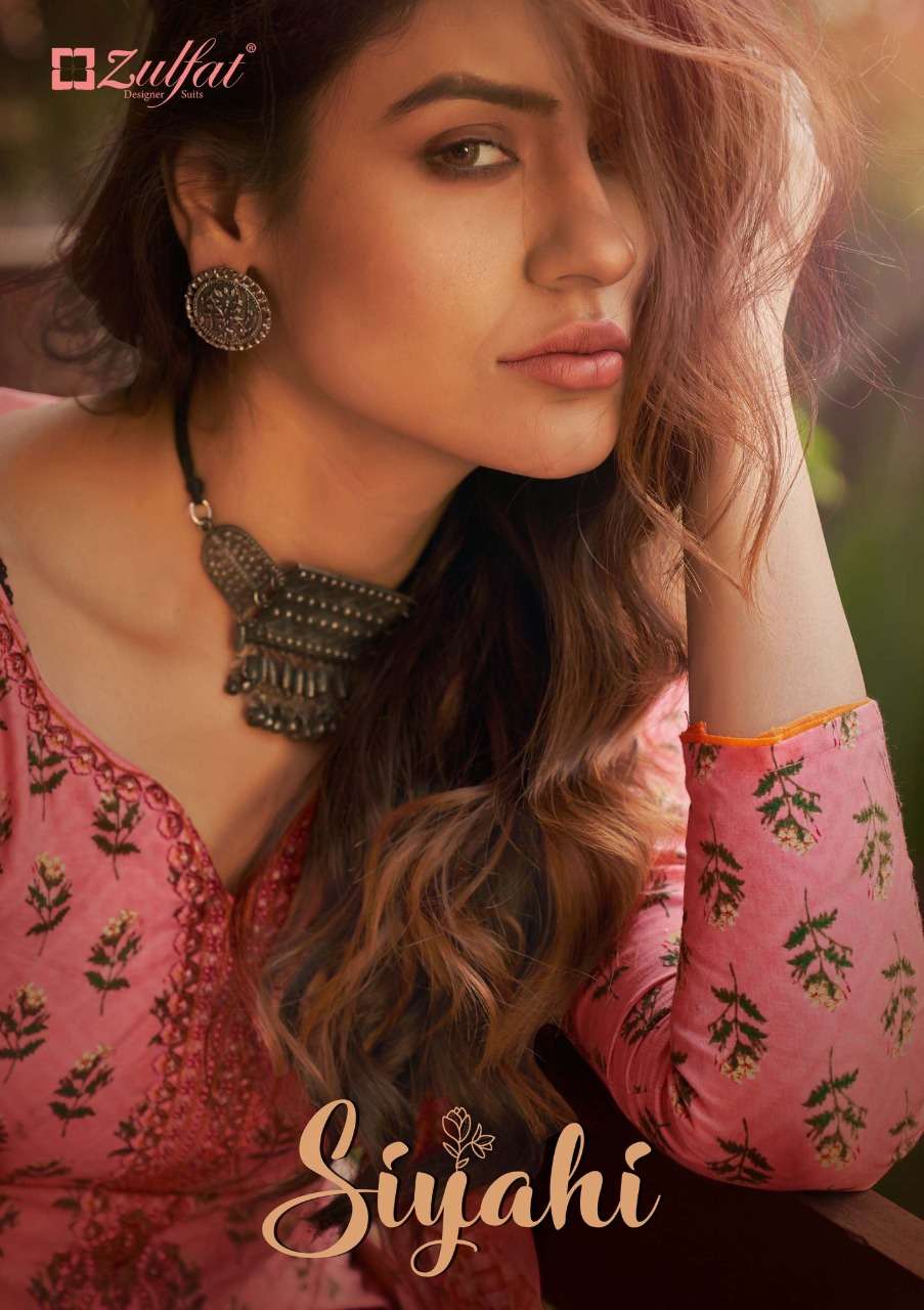 zulfat designer siyahi pure cotton printed ladies suits with 3 mtr bottom 