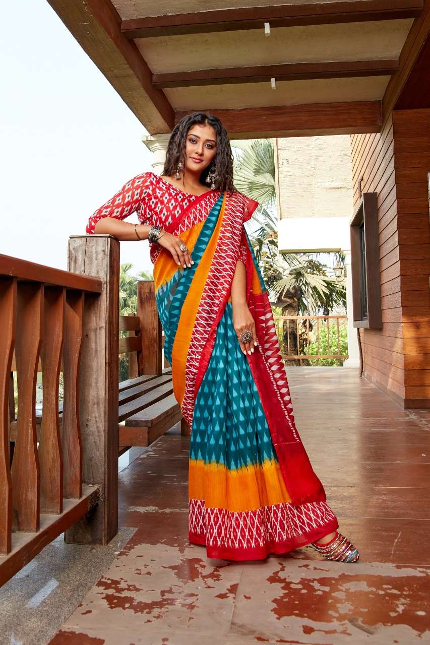 Sr Brand Barkha Vol 3 Cotton Handloom Saree With Ikkat Blouse